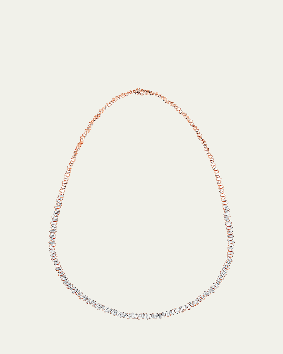 18k Rose Gold Baguette Diamond Tennis Necklace